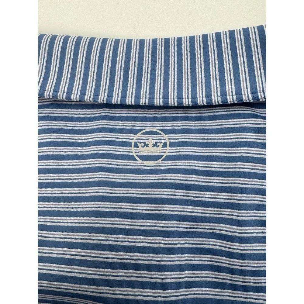 NWT Peter Millar BOWEN Triple Triple Stripe Jersey Golf Polo Shirt Blue XXL $115 - Picture 7 of 10